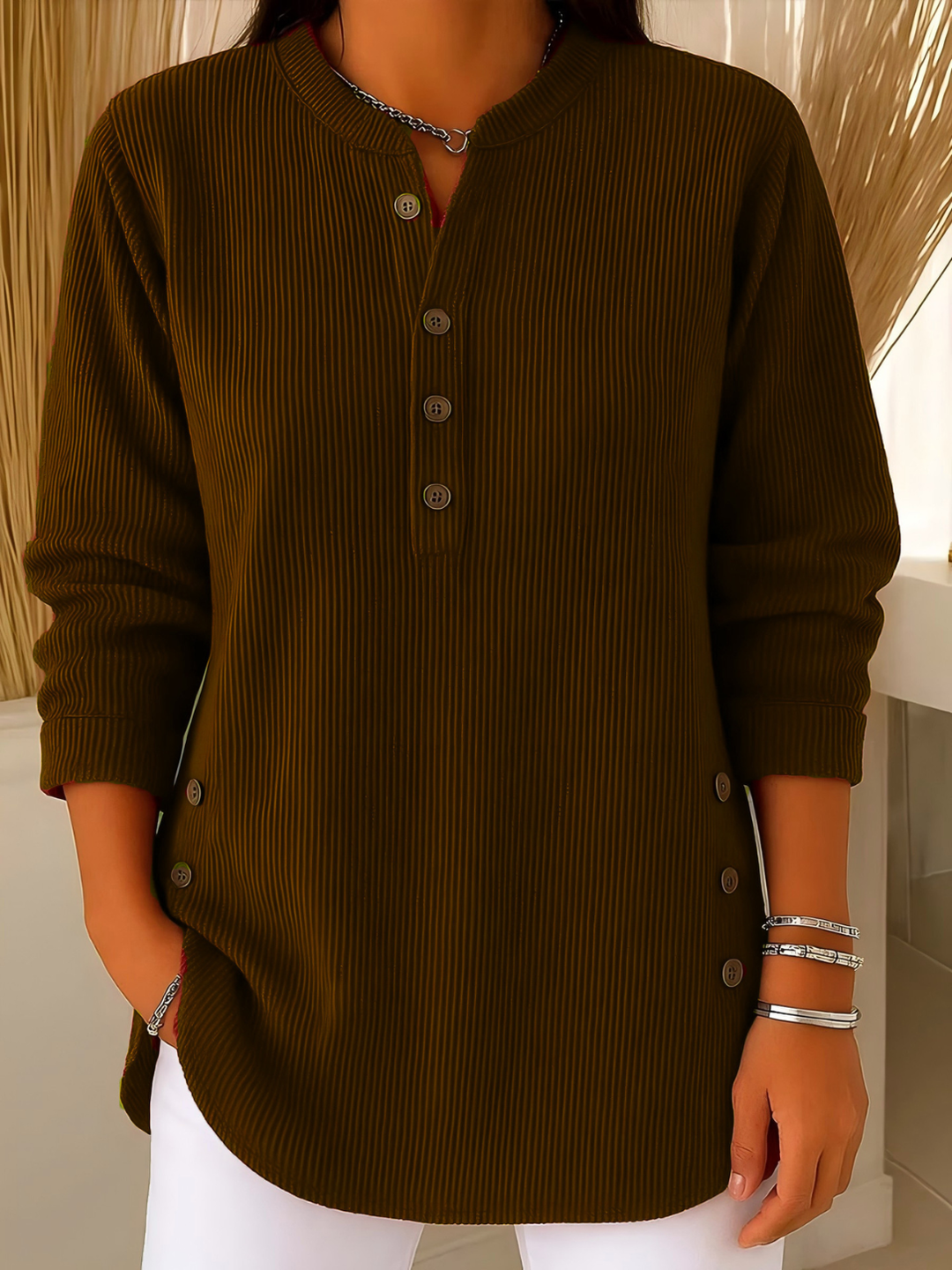 Soft Ribbed Button Jumper