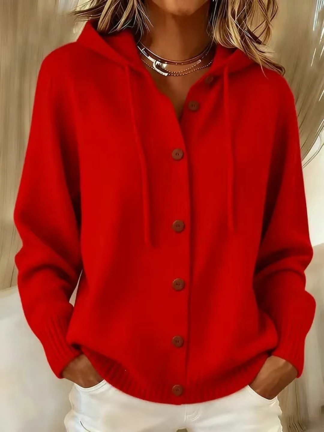 Soft Hooded Button Jumper