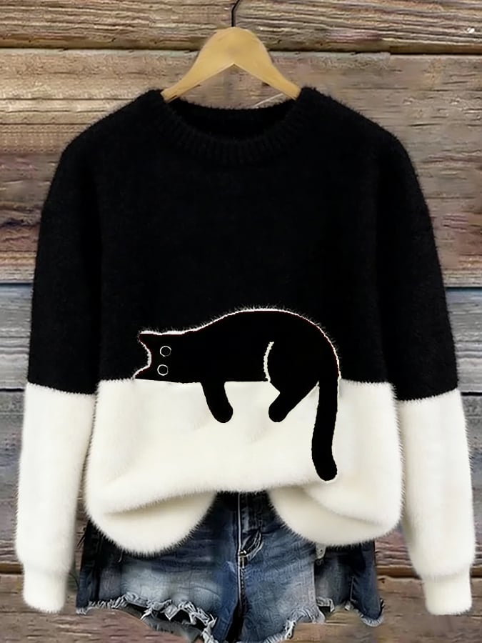 Cozy Cat Print Sweater