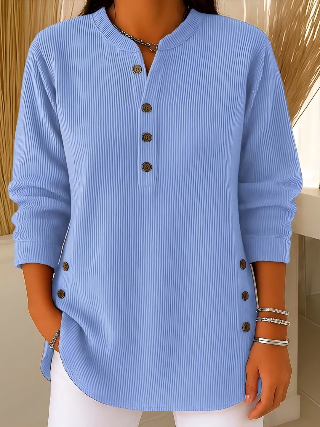 Soft Ribbed Button Jumper