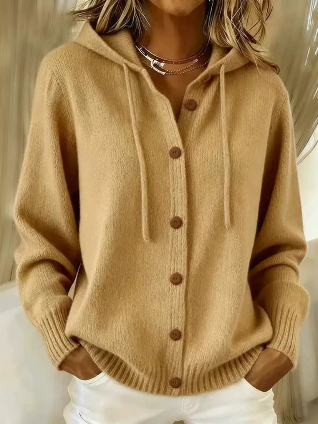Soft Hooded Button Jumper