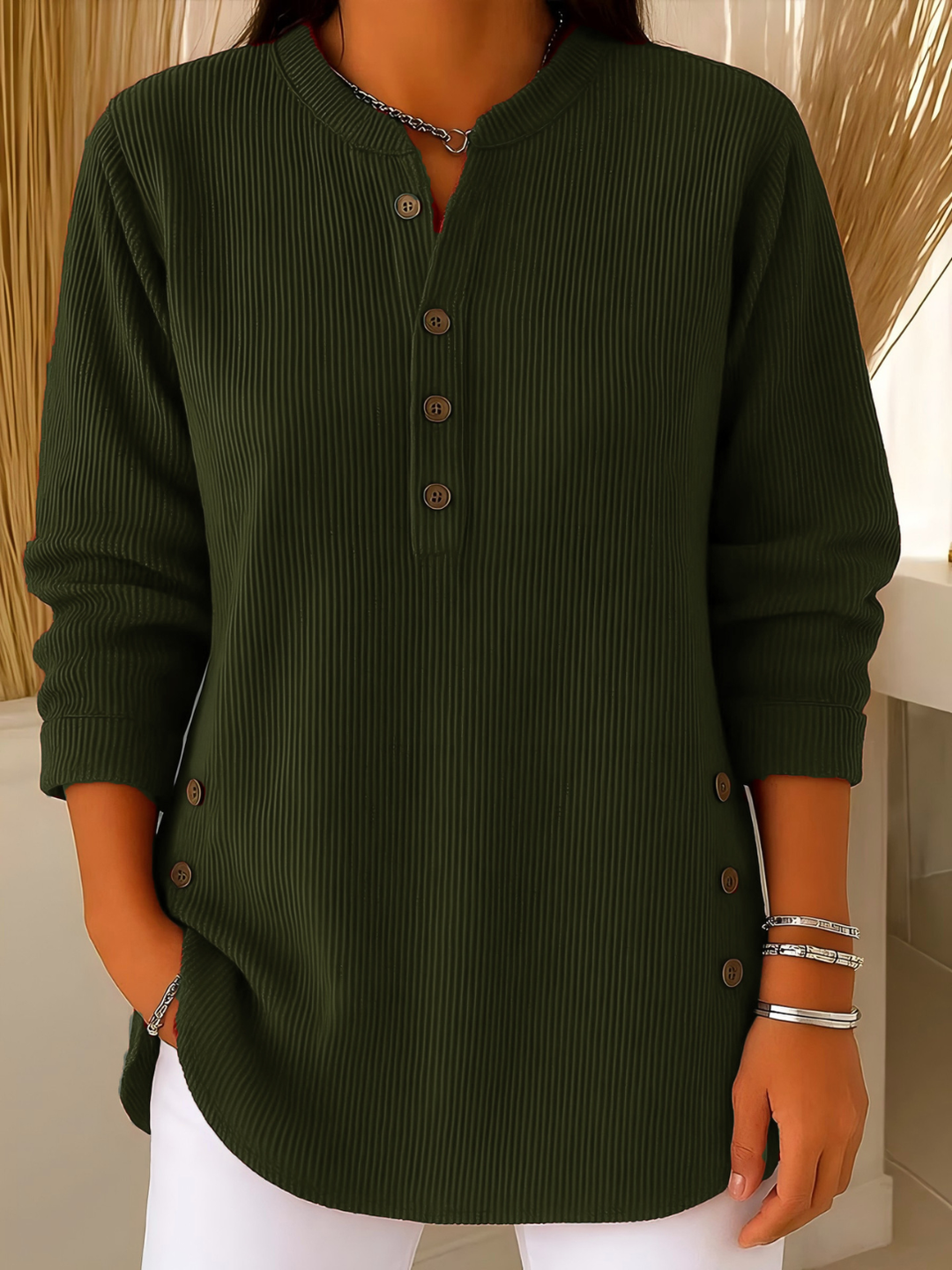 Soft Ribbed Button Jumper