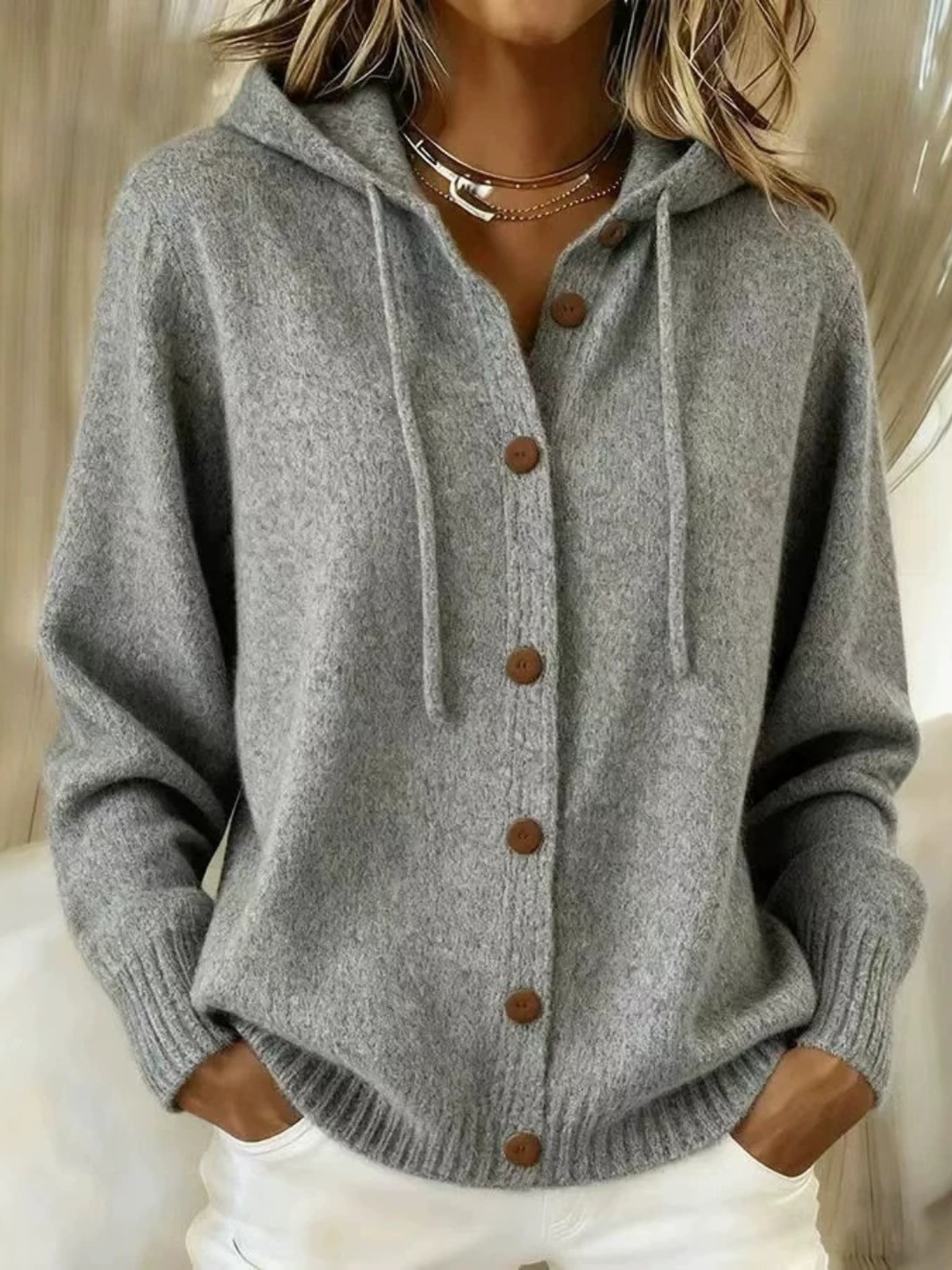 Soft Hooded Button Jumper