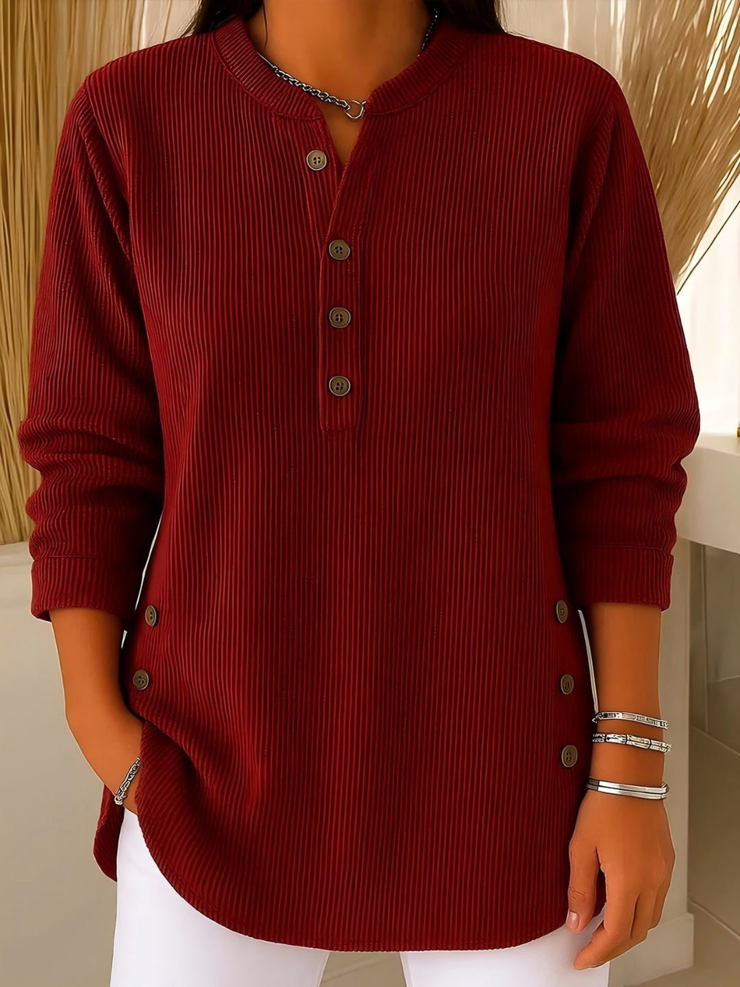 Soft Ribbed Button Jumper
