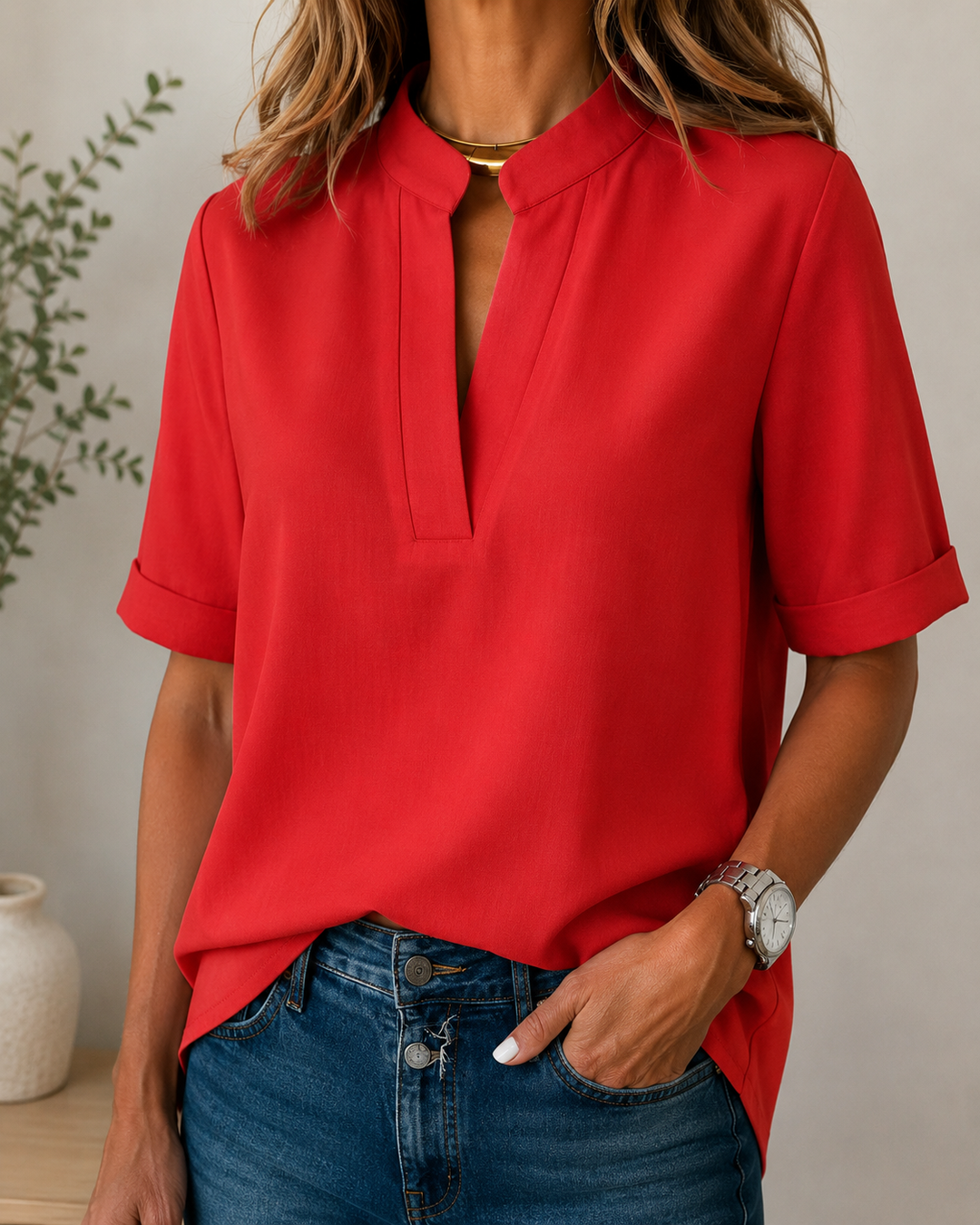 Elegant V-Neck Blouse