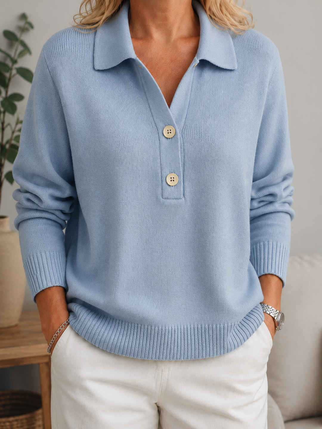 Soft Collared Button Jumper