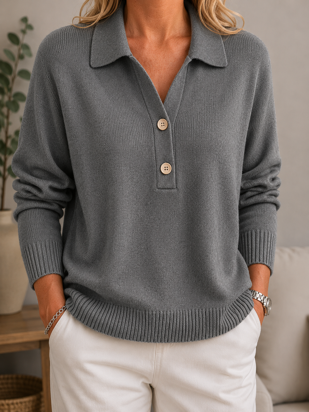 Soft Collared Button Jumper