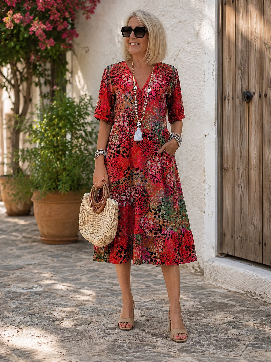 Elegant Printed Midi Dress