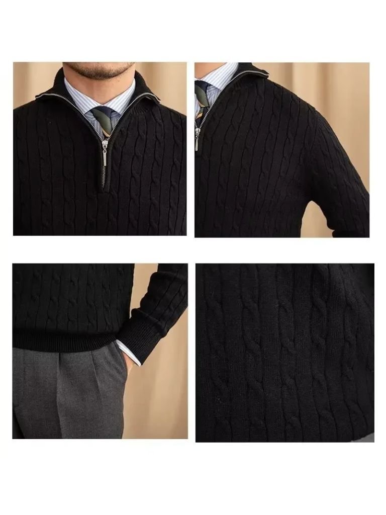 Premium Cable-Knit Zip Neck Sweater