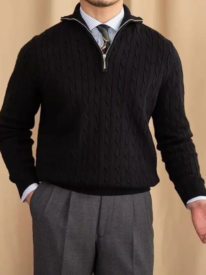 Premium Cable-Knit Zip Neck Sweater