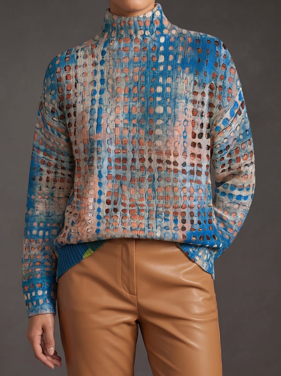 Indigo Lattice Turtleneck