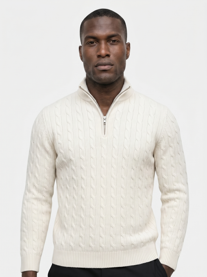 Premium Cable-Knit Zip Neck Sweater