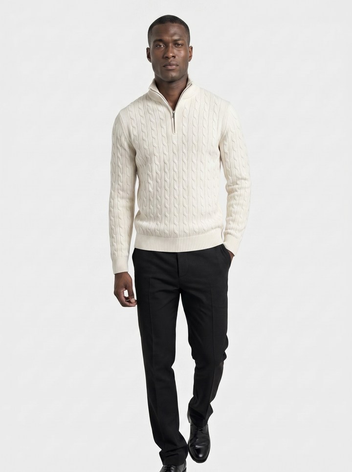 Premium Cable-Knit Zip Neck Sweater