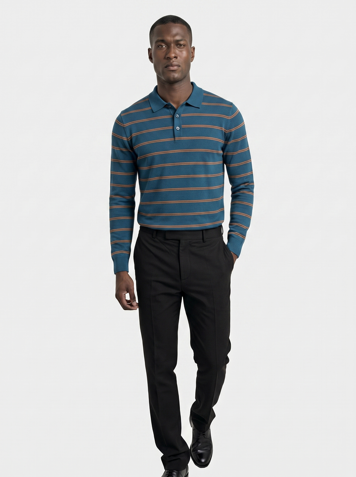 Navy Sunset Striped Polo