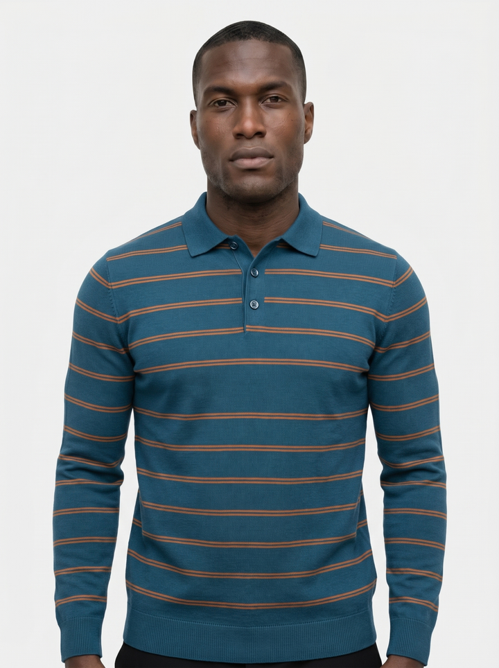 Navy Sunset Striped Polo