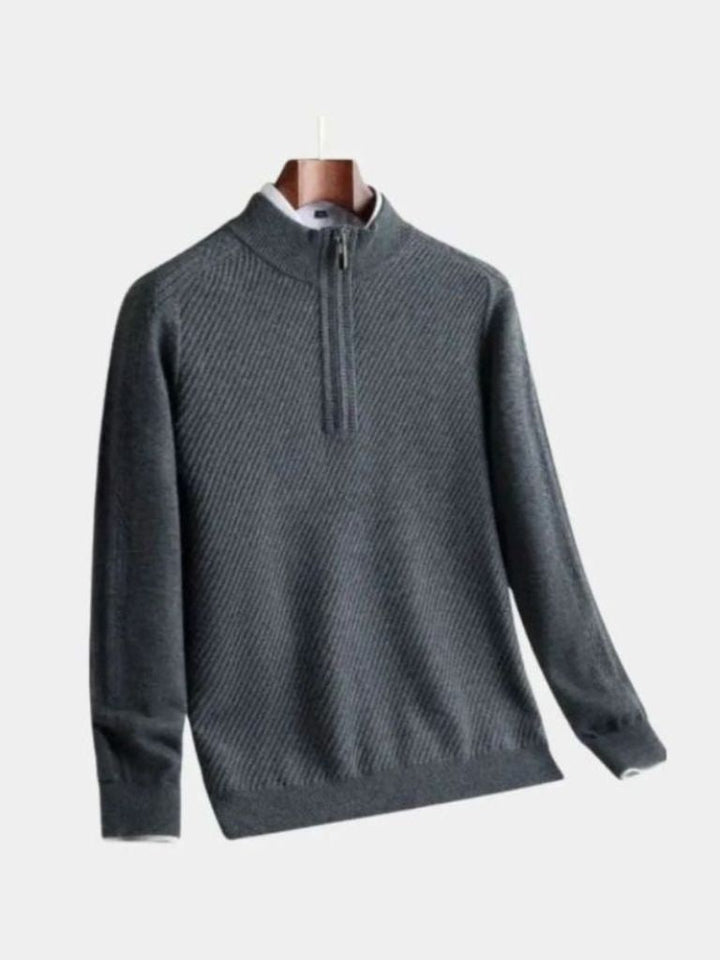 Stripe Quarter Zip Wool Sweater
