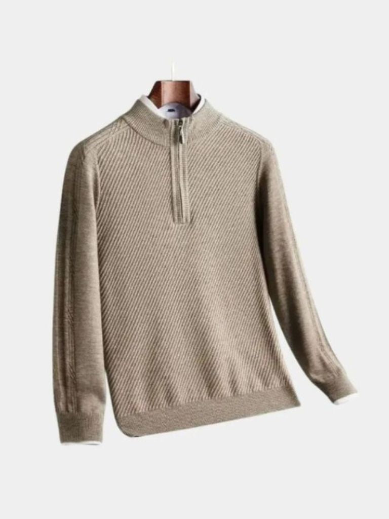 Stripe Quarter Zip Wool Sweater