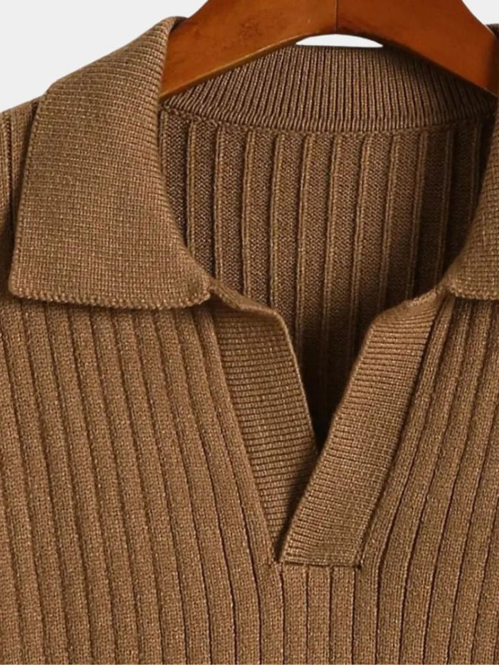 V-Neck Polo Pullover Ribbed